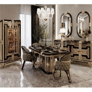 Ensemble de salle à manger en bois de style baroque de luxe, style classique, 8 places, ensemble de salle à manger en bois à thème exclusif - Product Image 1