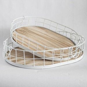 <b>Large</b> Size Wire And Wooden <b>Tray</b> With Durable Metal Wire Frame And Solid Wood Base For Serving Food And Drinks - Product Image 6