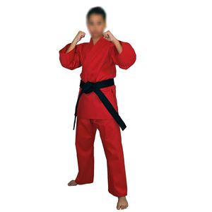 <b>Red</b> Karate Gi Uniform Set for Boys 100% Cotton Durable Plain Dyed Regular Fit with Black Belt Children Martial Arts Wear - Product Image 3