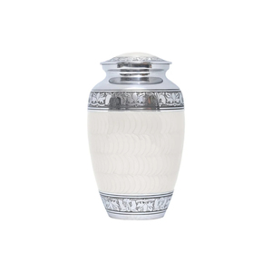 Urna funeraria artesanal de plata y latón para cenizas humanas con banda floral ornamentada, urna conmemorativa para adultos al precio más bajo. - Product Image 2