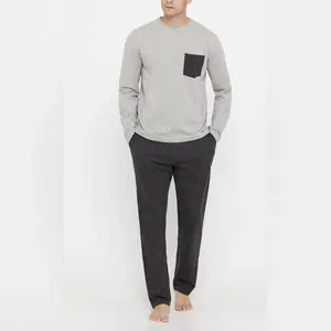 Vêtements de nuit en coton grande taille pour hommes Vêtements d'intérieur en coton rayé Pantalon respirant Col rond fin Pyjama Kurta pour hommes