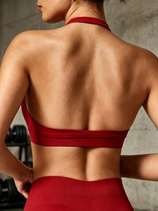 Halter Sports <b>Bra</b> Women <b>Open</b> Back Yoga Crop Top Wireless Padded Gym Workout Fitness Activewear Seamless Ribbed Bralette Blanks - Product Image 6