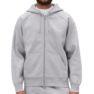 Sweat-shirt en molleton gris à capuche et fermeture éclair pour homme, coupe classique, couleur unie, 100 % coton, hiver, imperméable, coupe-vent, avec poches - Product Image 1