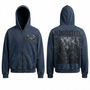 Custom Navy Blue Acid Wash Zip Up Hoodie Men Heavyweight Streetwear Graphic Print Hooded Sweatshirt Vintage Wash Premium Apparel - Product Image 1