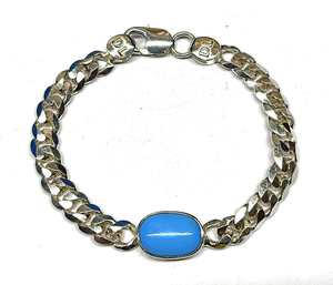 Pulsera de cadena cubana de turquesa azul natural, plata de ley 925, joyería para hombre, regalo personalizado con nombre para él - Product Image 1