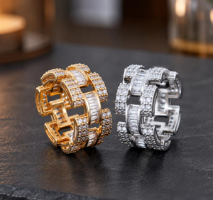 Anillo de Zirconia con Diseño Geométrico, Bañado en Oro, para Regalo de Aniversario de Bodas - Product Image 3