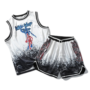 Vêtements de basket-ball en gros, couleur noire, personnalisation du nom et du logo de votre équipe, ensembles de maillots de basket-ball en polyester pour hommes - Product Image 2