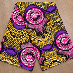 <b>Yellow</b> Green Blue African Wax Print Fabric with Bold Circular Floral Pattern for Ankara Dresses and Fashion Wear - Product Image 5