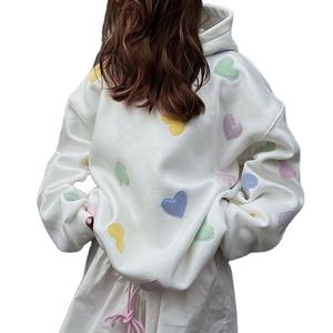 Sweat à capuche oversize pour femme en coton blanc respirant, taille plus, avec broderie de patch, style ample, sweat à capuche pour femme - Product Image 1