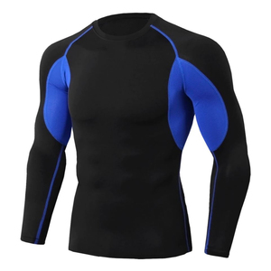 Men's <b>Long</b> <b>Sleeve</b> Rash Guard <b>Black</b> Red Color Blocked Quick Dry Spandex Polyester <b>Gym</b> Wear for MMA BJJ Training - Product Image 5