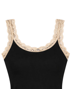 Camisole en coton noir personnalisée pour femme avec dentelle, coupe ajustée, sans manches, débardeur décontracté d'été, doux, respirant, style basique pour tous les jours - Product Image 4