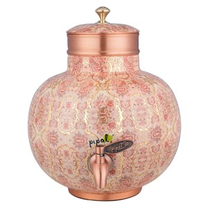 Distributeur d'eau vintage en cuivre Pipal à grande capacité avec couvercle, motif floral, à prix réduit pour usage domestique - Product Image 4