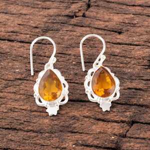 Citrine <b>Earrings</b> Sterling Silver <b>Earrings</b> Women Jewelry <b>Handmade</b> <b>Earrings</b> Gift For Her Elegant Jewelry Fashion Accessories - Product Image 1
