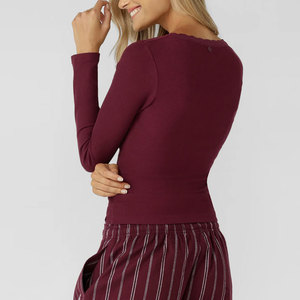 Nueva Camiseta Deportiva para Gimnasio, Ropa Personalizada a la Moda, Cuello en V, Ajustada al Cuerpo, Manga Larga, Material Acanalado, Ropa Deportiva para Mujer - Product Image 5