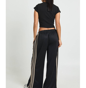 Pantalon de jogging OEM 100% coton, couleur unie, coupe droite, avec bande latérale, pour femme, 420 GSM, taille élastique, pour la course à pied - Product Image 2