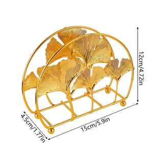 Porte-serviettes en métal doré en forme de feuille de Ginkgo, élégant support de mouchoirs botanique, décoration de table à manger, cuisine, restaurant, maison - Product Image 3
