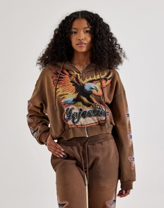 Women's <b>White</b> Cotton Crop Hoodie with Embroidered Logo Fashionable Winter Sweatshirt for Girls Hooded with Badge Decoration - Product Image 6