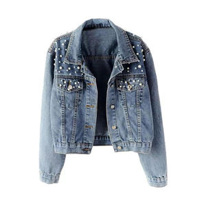 New Design Turn Down Collar Denim <b>Rhinestone</b> <b>Jacket</b> High Quality Men's Custom Outdoor Denim <b>Jacket</b> Lightweight - Product Image 1
