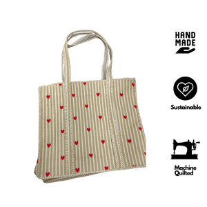 Sustainable Quilted Cotton Tote <b>Bag</b> Handmade Jaipur Block Print Fashion <b>Bag</b> Yellow Red Heart Office Casual Outings Travel Unisex - Product Image 2