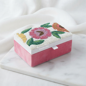 Two Tier <b>Beaded</b> Jewellery Box Velvet Lined MDF Organizer with Embroidered Lid Wedding Gift Factory <b>Direct</b> Supply - Product Image 1