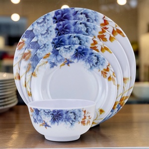 Juego de Vajilla de Melamina Floral, 4 Platos Planos Duraderos, 1 Tazón para Arroz, Diseño Moderno Zen Asiático, Apto para Alimentos, No Tóxico, Apto para Lavavajillas - Product Image 4