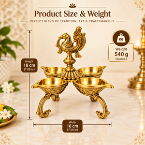 Handcrafted Brass Peacock Five Bowl Diya <b>Oil</b> <b>Lamp</b> Traditional Puja Deepak for Home Temple Diwali Wedding Decor - Product Image 5