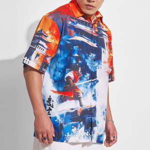 เสื้อเชิ้ตฮาวายแขนสั้นพิมพ์ลายสำหรับผู้ชาย ปกคอปกเสื้อพับได้ เหมาะสำหรับใส่ในช่วงวันหยุดฤดูร้อน ผ้าป๊อปลินระบายอากาศได้ดี เสื้อเชิ้ตชายหาดฮาวาย - Product Image 2