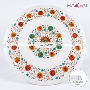 โต๊ะกลางหินอ่อนสีขาวลายดอกไม้ทรงกลมสำหรับห้องนั่งเล่น - Product Image 1
