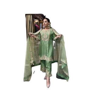 Collection traditionnelle pakistano-indienne, prêt-à-porter, 3 pièces, broderie lourde, soie Chinnon, Salwar Kameez, séchage rapide, pour femmes - Product Image 1