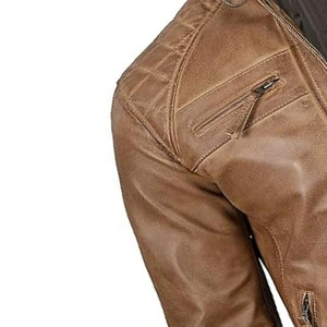 Veste Moto Homme LAMA INDUSTRIES en Cuir PU Marron Respirante Séchage Rapide Col Montant Fermeture Éclair Coupe Droite Hiver - Product Image 2