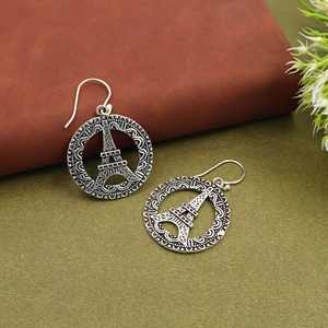 Pendientes colgantes vintage de la Torre Eiffel, redondos, en oro y plata, con diseño de la emblemática estrella de París, joyería de moda, ligeros, llamativos para mujer - Product Image 3