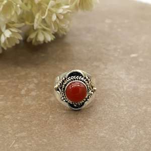 Natural Carnelian Bezel Set Statement <b>Ring</b> 925 Sterling Silver Plated <b>Adjustable</b> Band Antique Boho Ethnic Handmade Daily Wear - Product Image 1