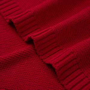 Plaid tricoté rouge uni rectangulaire 100% coton, écologique, mignon, pour bébé, printemps-automne, usage domestique, pliable - Product Image 2