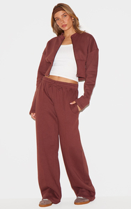 Ensemble de survêtement couleur marron en gros, coupe ample à manches longues, taille à cordon, tenue décontractée d'automne avec poches latérales - Product Image 2