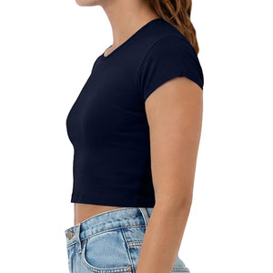 เสื้อครอปท็อปสีเขียวป่าเรียบง่ายสำหรับผู้หญิง เสื้อยืดทรงเข้ารูป แขนสั้น สไตล์ลำลอง พิมพ์ลายสกรีน เสื้อครอปท็อป - Product Image 2