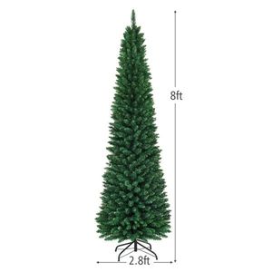 8ft Slim Pencil Christmas Tree with 1000 PVC Branches Flocked Finish Space Saving Design for Small <b>Corners</b> - Product Image 1