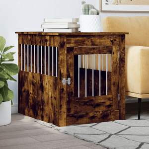 Mobilier pour animaux de compagnie en bois d'ingénierie : Collection de meubles et niches pour chiens en chêne fumé et acier - Product Image 1
