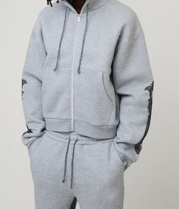 Survêtements à capuche zippés avec entrejambe évasé, ensemble de jogging coupe-vent, design uni délavé à l'acide, vêtements de sport - Product Image 4
