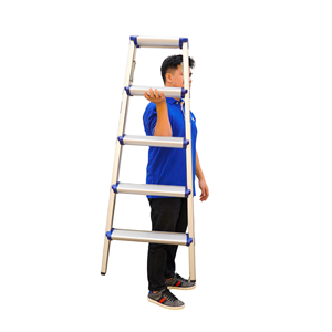 Échelle pliante à 3 marches en alliage d'aluminium, portable, légère, pour usage domestique, couleur blanc-bleu, capacité de charge de 150 kg - Product Image 2