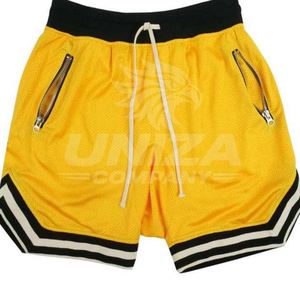 <b>Men's</b> <b>Yellow</b> Breathable Gym <b>Shorts</b> With Zippers Drawstring Waist Knitted Polyester Mid Length Solid Color Sporty Style - Product Image 1
