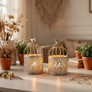 Bird Cage Style Moroccan <b>Lantern</b> <b>Set</b> with Intricate Metal Cutwork Candle Holders for Elegant Home Table Decor - Product Image 6