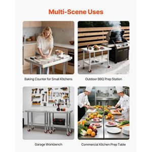 24 X 35.4 Inches Stainless Steel <b>Table</b> with Wheels Commercial <b>Kitchen</b> <b>Prep</b> Workstat Adjustable Undershelf for Food Preparation - Product Image 6