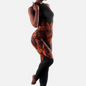 Women's Breathable Spandex/Nylon Four-Way <b>Stretch</b> Zip Workout Set Yoga Fitness Wear Short Bodysuit Jumpsuit Sleeveless V-neck - Product Image 6