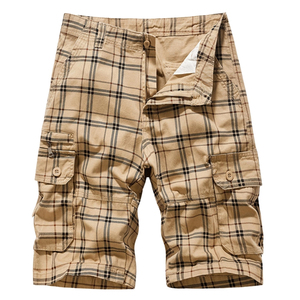 กางเกงขาสั้นคาร์โก้ผ้าถักทรงตรงเอวกลางห้ากระเป๋าลายสก๊อตสำหรับผู้ชายขายส่ง - Product Image 6