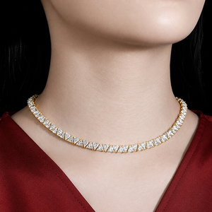 Unique Women's 18K <b>Solid</b> Gold Filled Moissanite <b>Necklace</b> Triangle Cut Prong Setting Statement Geometric Luxury Wedding <b>Necklace</b> - Product Image 5