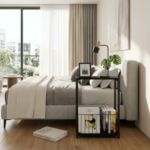 Mesa Auxiliar Estrecha con Porta Revistas y Estante de Almacenamiento, Mesa Auxiliar Delgada para Sala de Estar, Dormitorio, Oficina y Espacios Pequeños - Product Image 5
