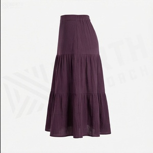 Jupe trapèze taille haute pour femme, couleur unie, volants en mousseline, longueur genou, style Prairie Chic, tissu viscose, toutes saisons - Product Image 3