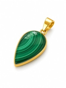 Pendentif ovale en malachite naturelle de haute qualité en argent sterling plaqué or, bijoux de mariage unisexe, vente en gros Rajasthan - Product Image 3