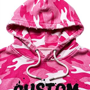 Men's <b>Pink</b> Camouflage Hooded 100% Cotton Heavyweight Tracksuit Set Black <b>Green</b> Flame Print Full Sleeve Streetwear Sweatshirt - Product Image 3