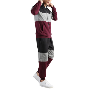 Ensemble de survêtement à capuche pour homme avec blocs de couleur, sweat-shirt à fermeture éclair intégrale et poches latérales, tenue décontractée d'automne en mélange polyester-coton - Product Image 3